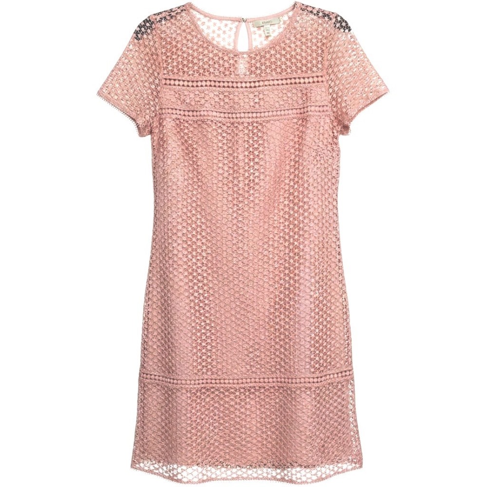 Ann Taylor Blush Pink Geometric Lace Short Sleeve Shift Dress Size 2